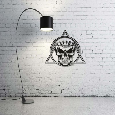 Kafatası Temalı Metal Dövme Duvar Tablosu – Kişiye Özel Dövme Stüdyosu Tabelası – Monogramlı Özel Dövme Dükkanı Metal Tabelası